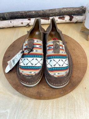 Ariat Cruiser Rose Gold Aztec Print Slip On Shoes Canvas Leather Loafers NWT 9